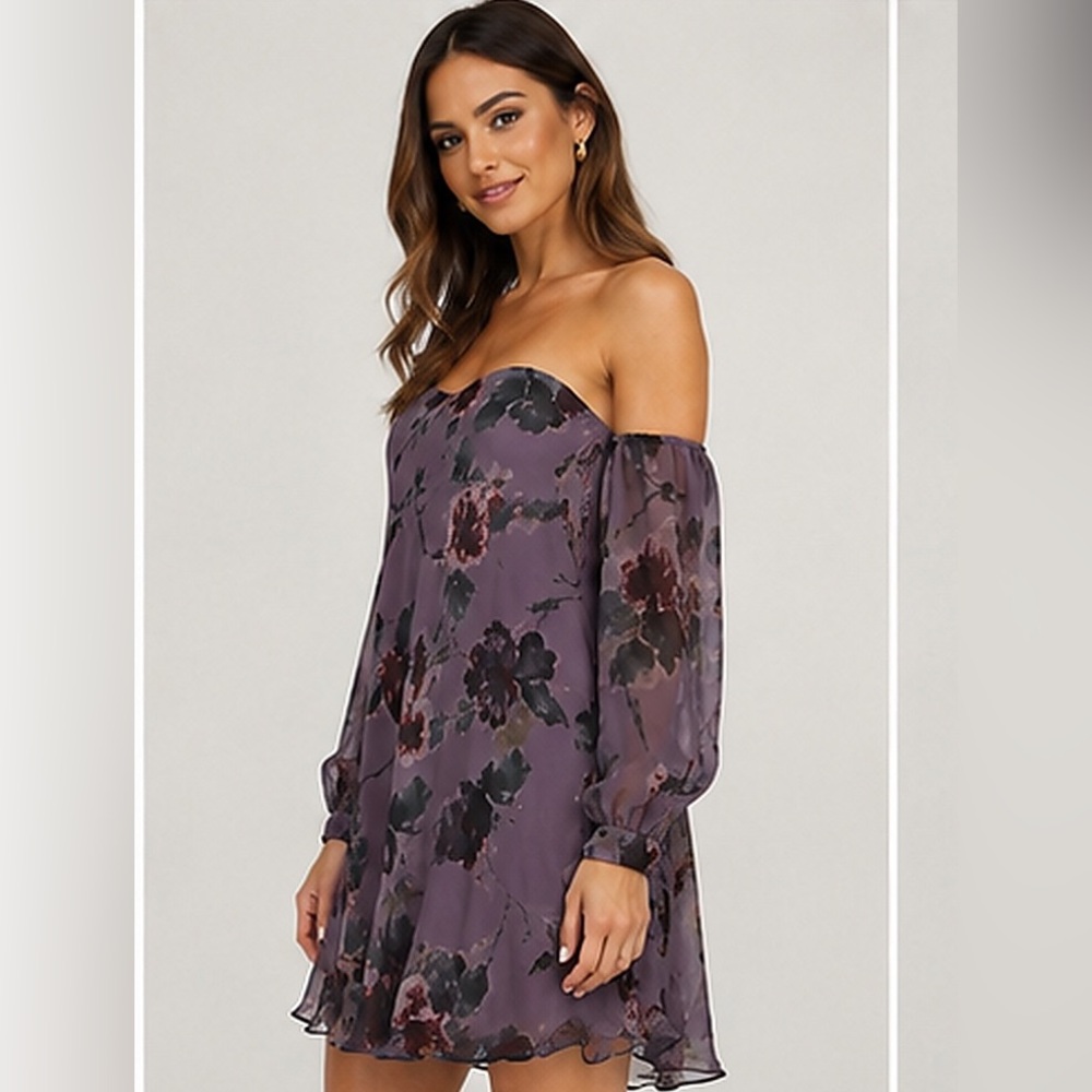 Haute Hippie Purple Off-Shoulder Romantic Mini Dress Size Small